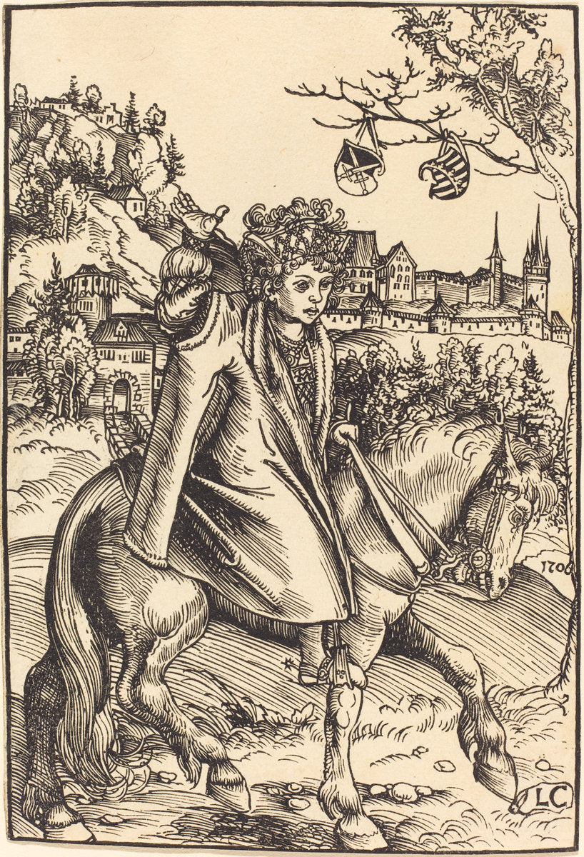 A Saxon Prince on Horseback by Lucas Cranach the Elder (German, 1472 - 1553), 16X12"(A3)Poster Print