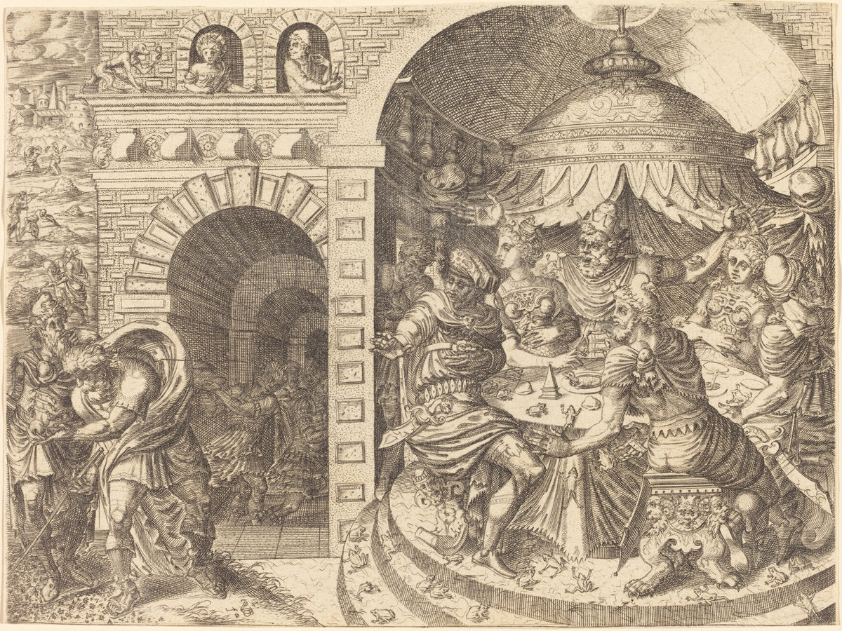 Pharaoh and the Plague of Frogs by Pierre Woeiriot (French, 1532 - 1599), 16X12"(A3)Poster Print