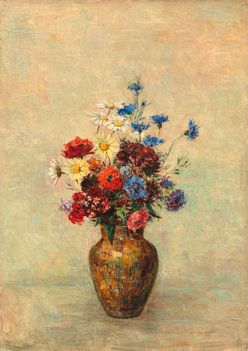 Flowers in a Vase by Odilon Redon (French, 1840 - 1916), 16X12"(A3)Poster Print