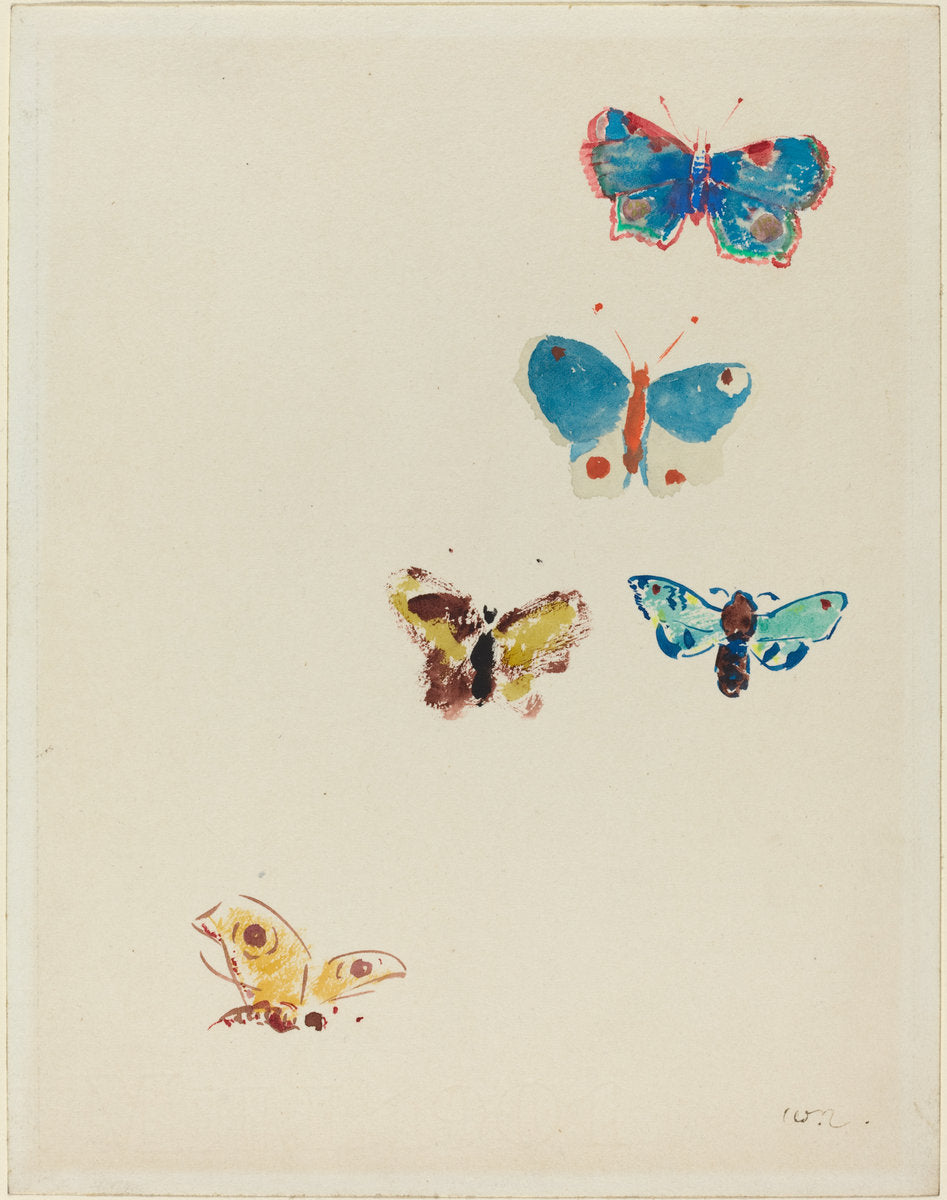 Five Butterflies by Odilon Redon (French, 1840 - 1916), 16X12"(A3)Poster Print