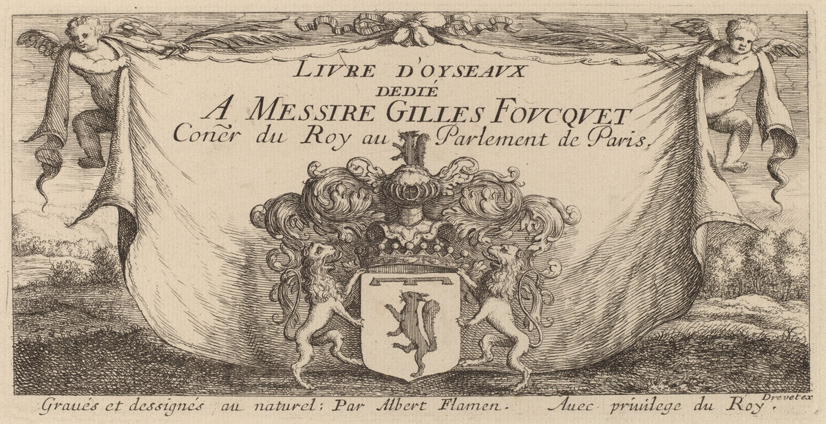 Title Page for "Livre d'oiseaux" by Albert Flamen (Flemish, c. 1620 - 1669 or after), 16X12"(A3)Poster Print