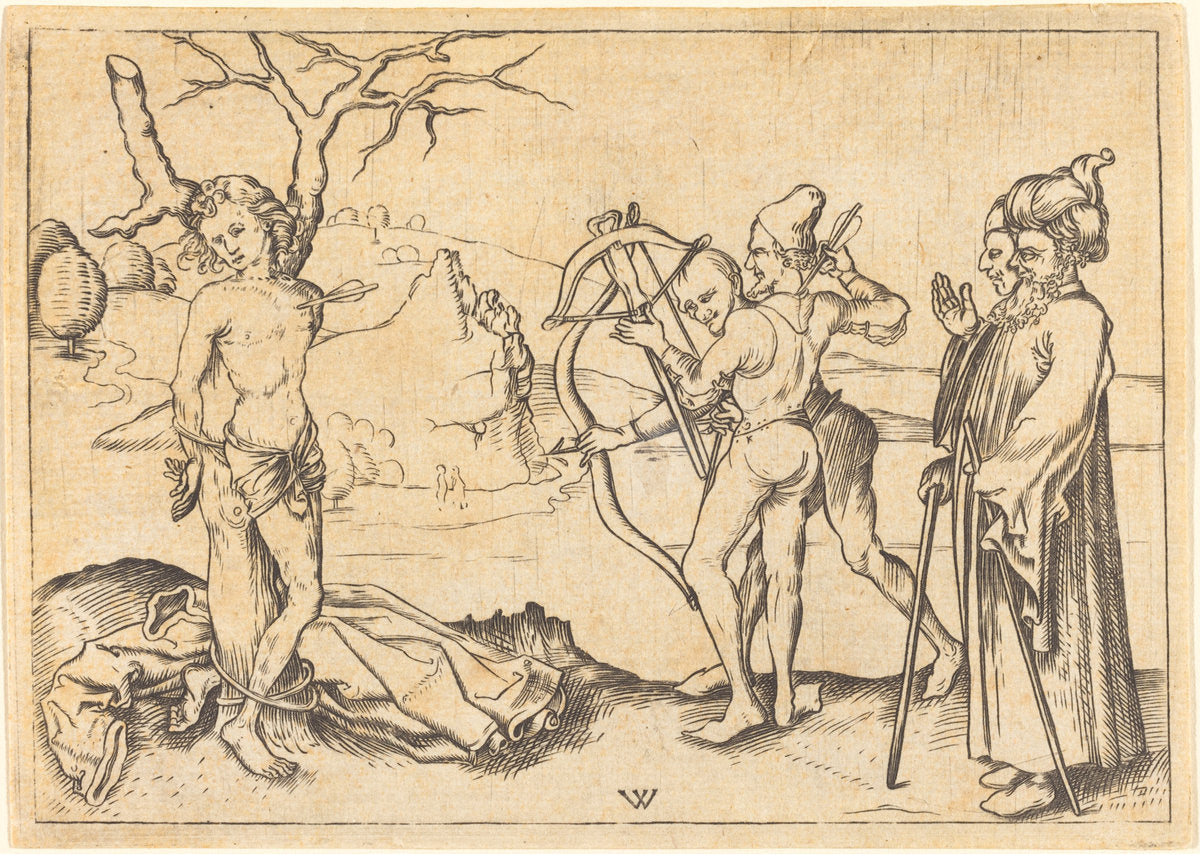 engraving by after Wenzel von Olmutz (Martyrdom of Saint Sebastian), 16X12"(A3)Poster Print