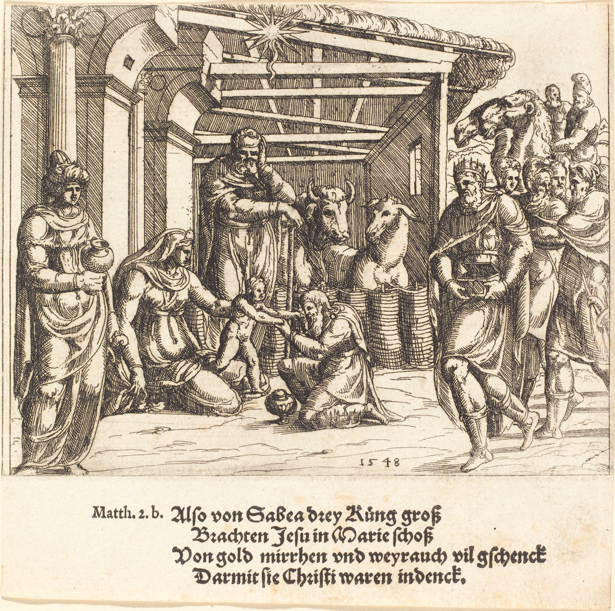 The Adoration of the Magi by Augustin Hirschvogel (German, 1503 - 1553), 16X12"(A3)Poster Print