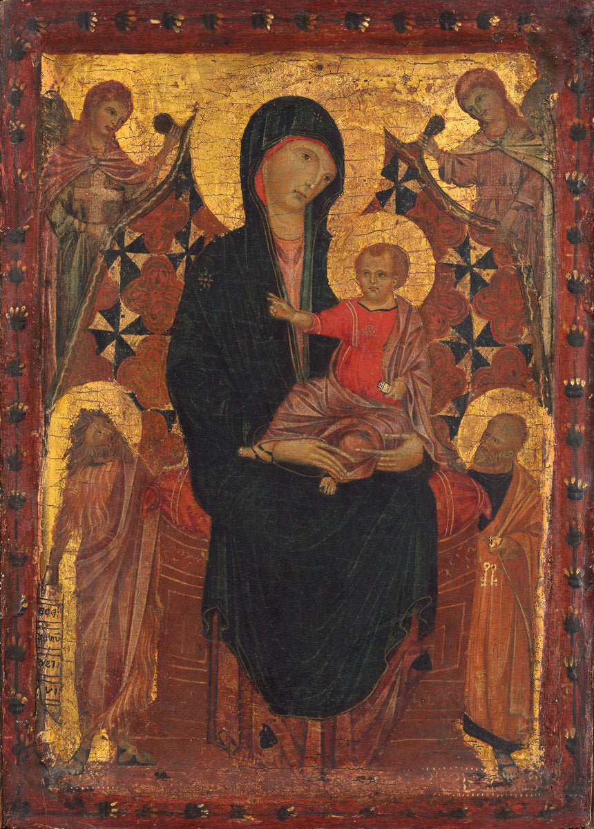 c. 1290 by Tuscan 13th Century (Madonna and Child with Saint John the Baptist, Saint Peter, and Two Angels), 16X12"(A3)Poster Print
