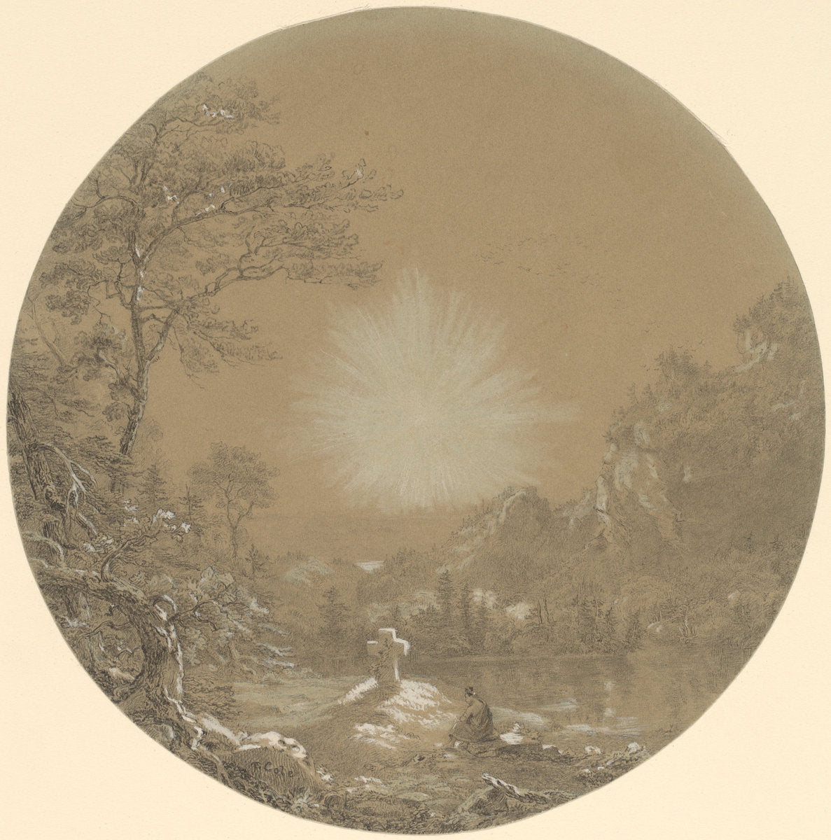 The Cross in the Wilderness by Thomas Cole (American, 1801 - 1848), 16X12"(A3)Poster Print