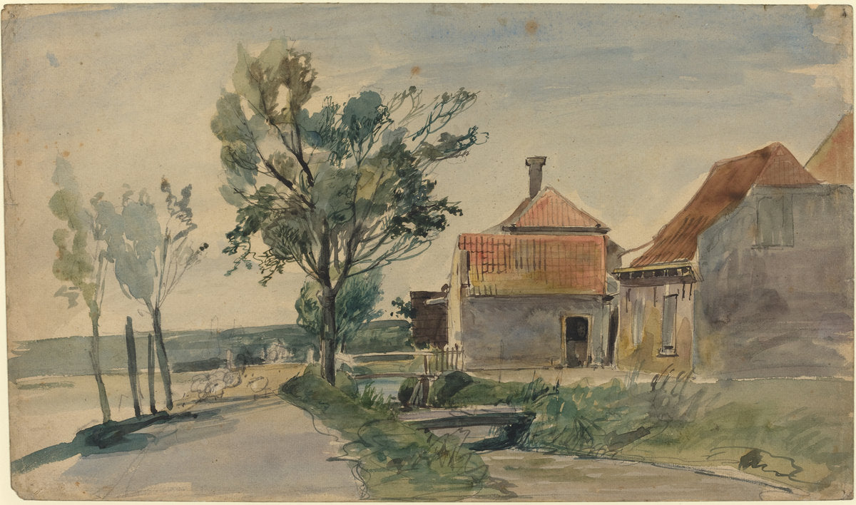 A Stream Running between Houses and a Road by Johan Barthold Jongkind (Dutch, 1819 - 1891), 16X12"(A3)Poster Print