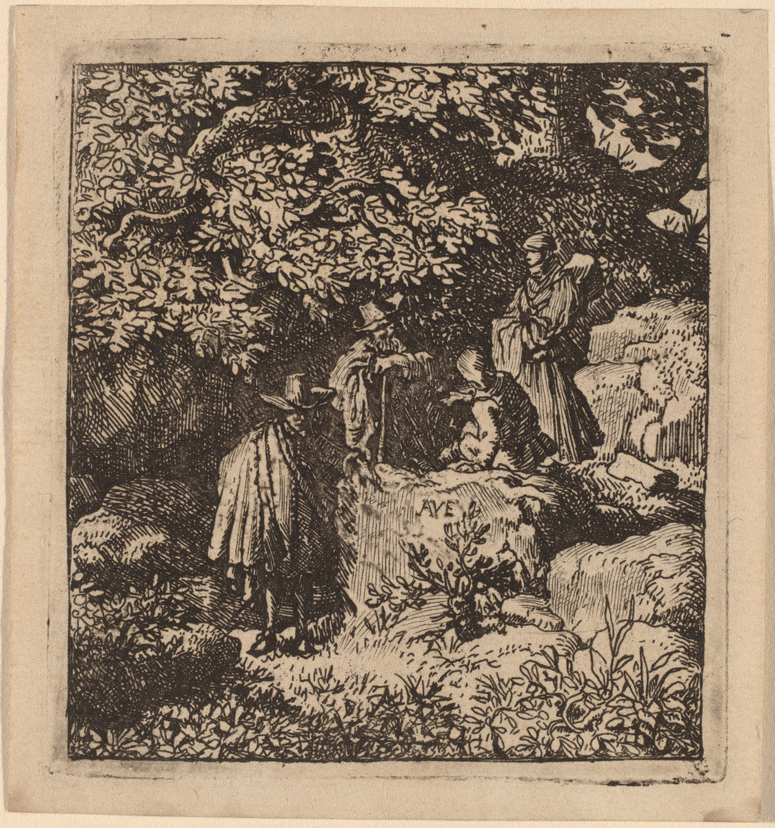 Four Figures under a Tree by Allart van Everdingen (Dutch, 1621 - 1675), 16X12"(A3)Poster Print
