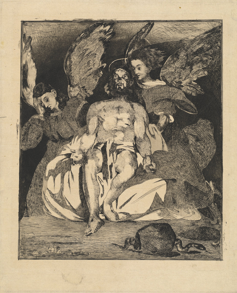 Dead Christ with Angels (Christ aux anges) by Edouard Manet (French, 1832 - 1883), 16X12"(A3)Poster Print