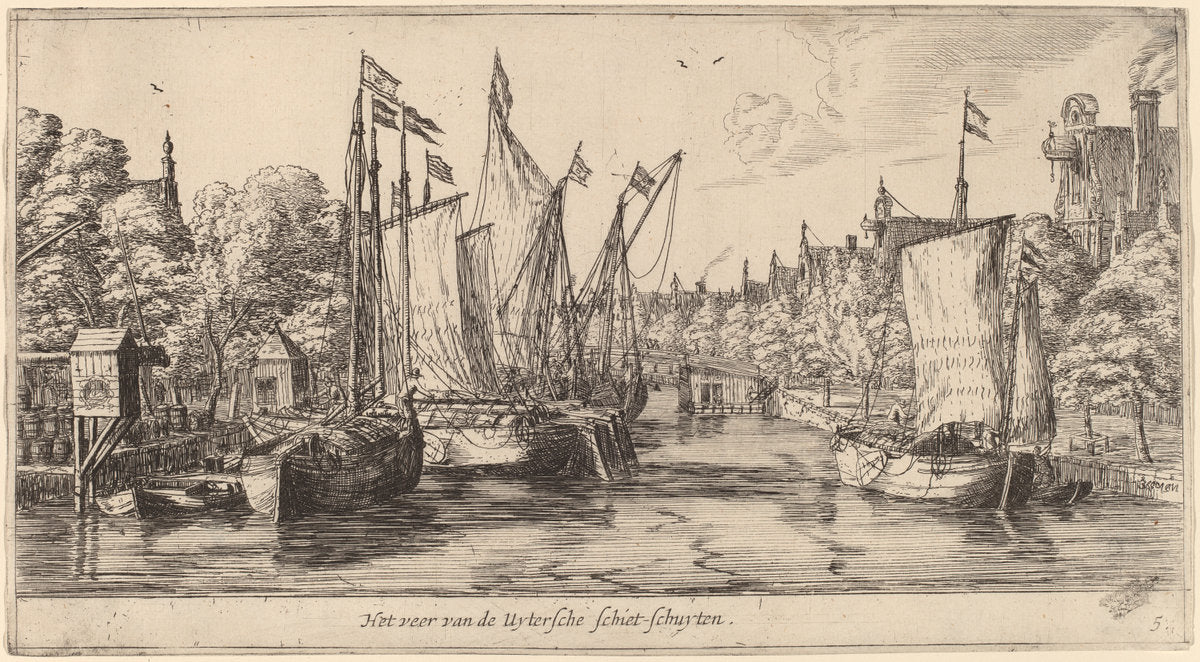 The Ferry to Utrecht (Het veer van der Uytersche schiet-schuyten) by Reinier Nooms, called Zeeman (Dutch, 1623 or 1624 - 1664), 16X12"(A3)Poster Print