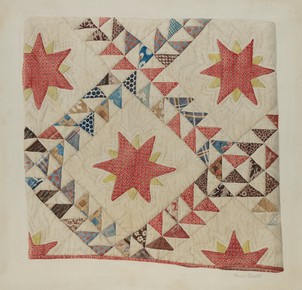 Quilt (Star and Triangle) by Henry Granet (American, active c. 1935), 16X12"(A3)Poster Print