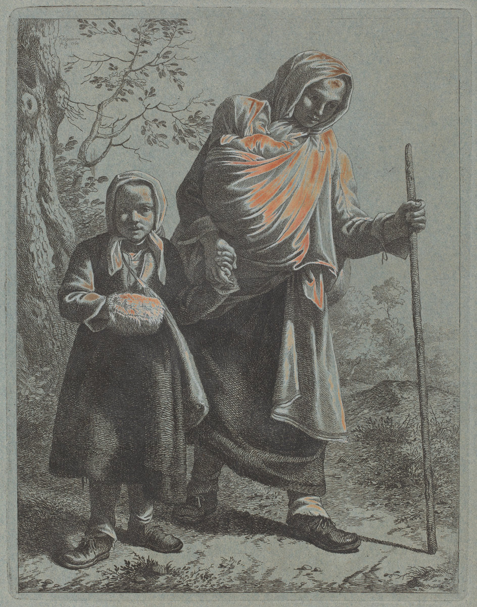 Peasant Woman with Baby and Little Girl by Francesco Londonio (Italian, 1723 - 1783), 16X12"(A3)Poster Print