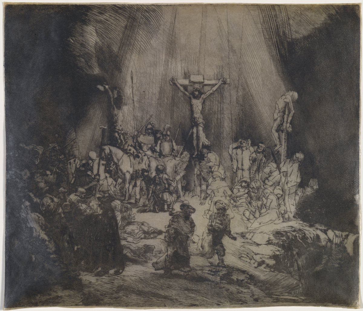 Christ Crucified between the Two Thieves (The Three Crosses) by Rembrandt van Rijn (Dutch, 1606 - 1669), 16X12"(A3)Poster Print