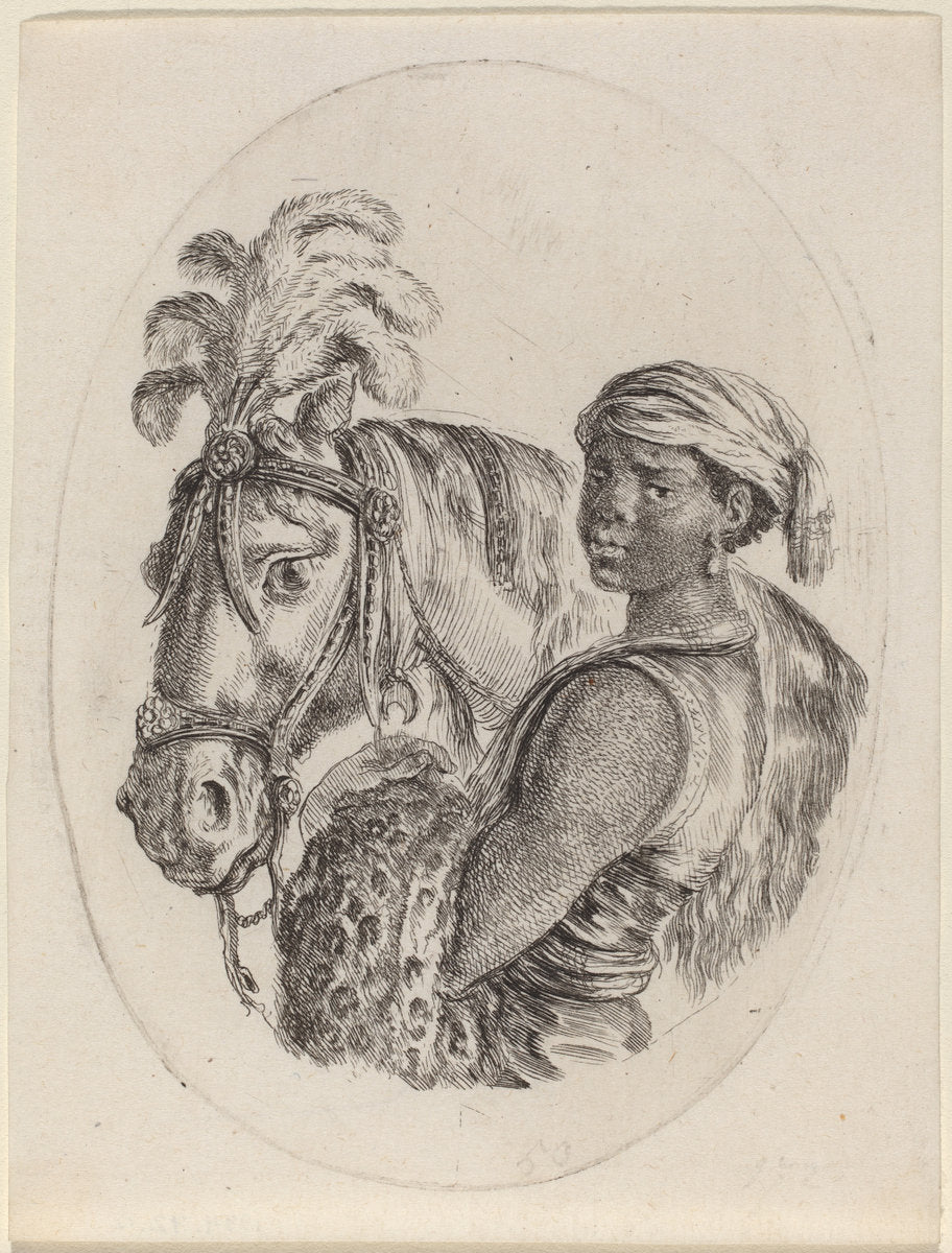 Black Groom with an Arabian Horse by Stefano Della Bella (Italian, 1610 - 1664), 16X12"(A3)Poster Print