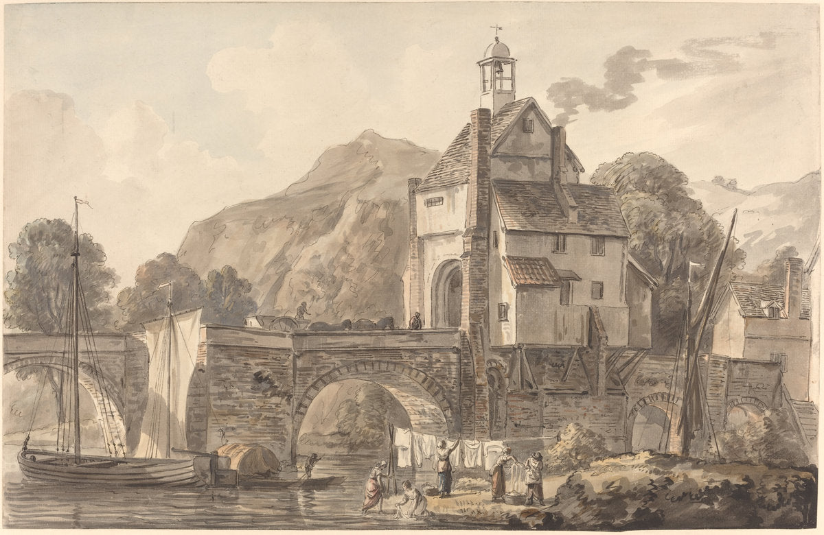 The Bridge at Bridgnorth in Shropshire by Paul Sandby (British, 1731 - 1809), 16X12"(A3)Poster Print