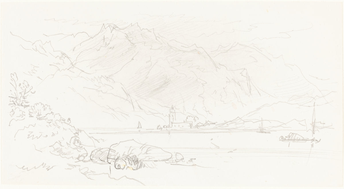 Lake in a Mountainous Landscape by Myles Birket Foster (British, 1825 - 1899), 16X12"(A3)Poster Print