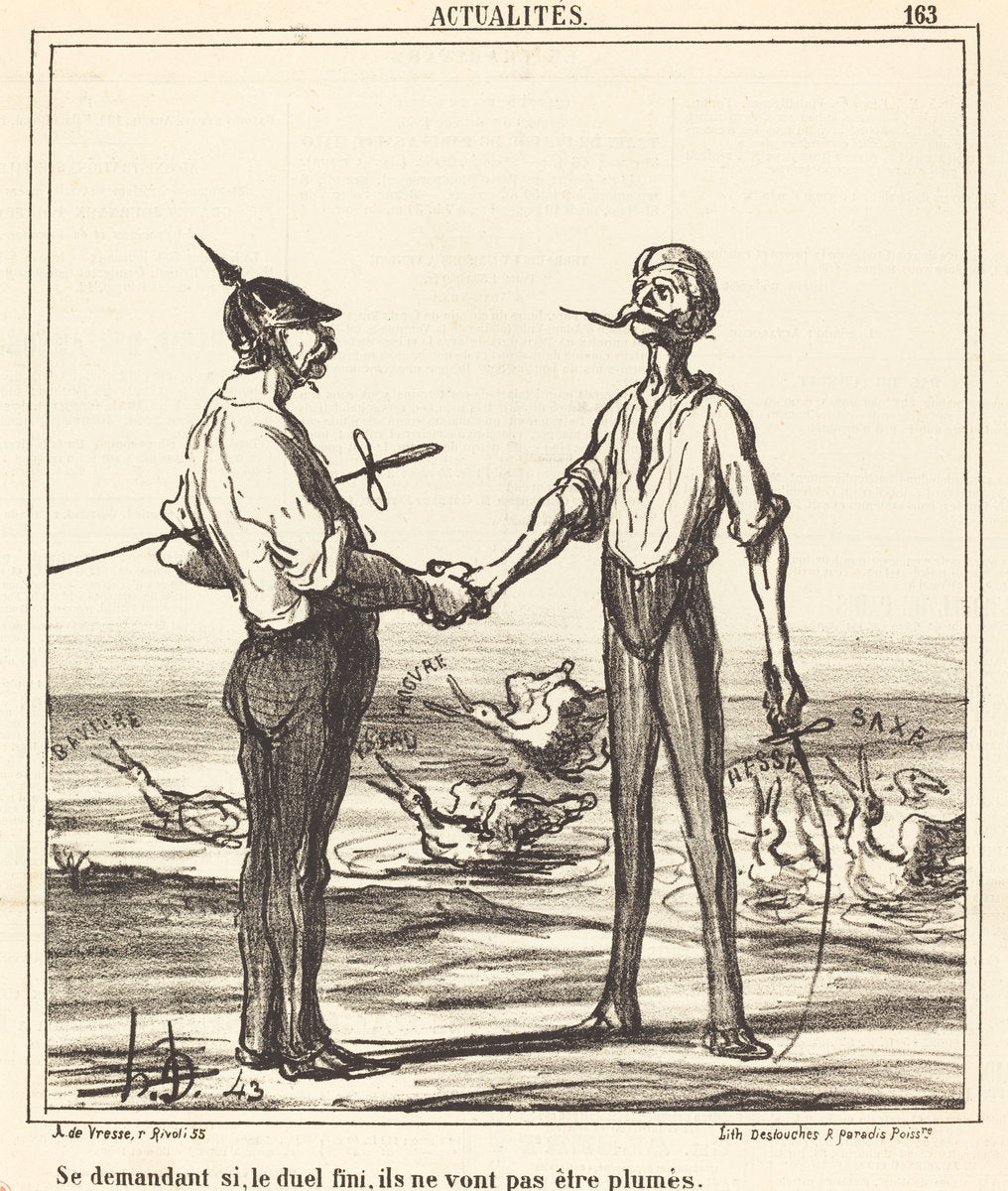 Se demandant si, le duel fini, ils ne vont pas etre plumes by Honoré Daumier (French, 1808 - 1879), 16X12"(A3)Poster Print