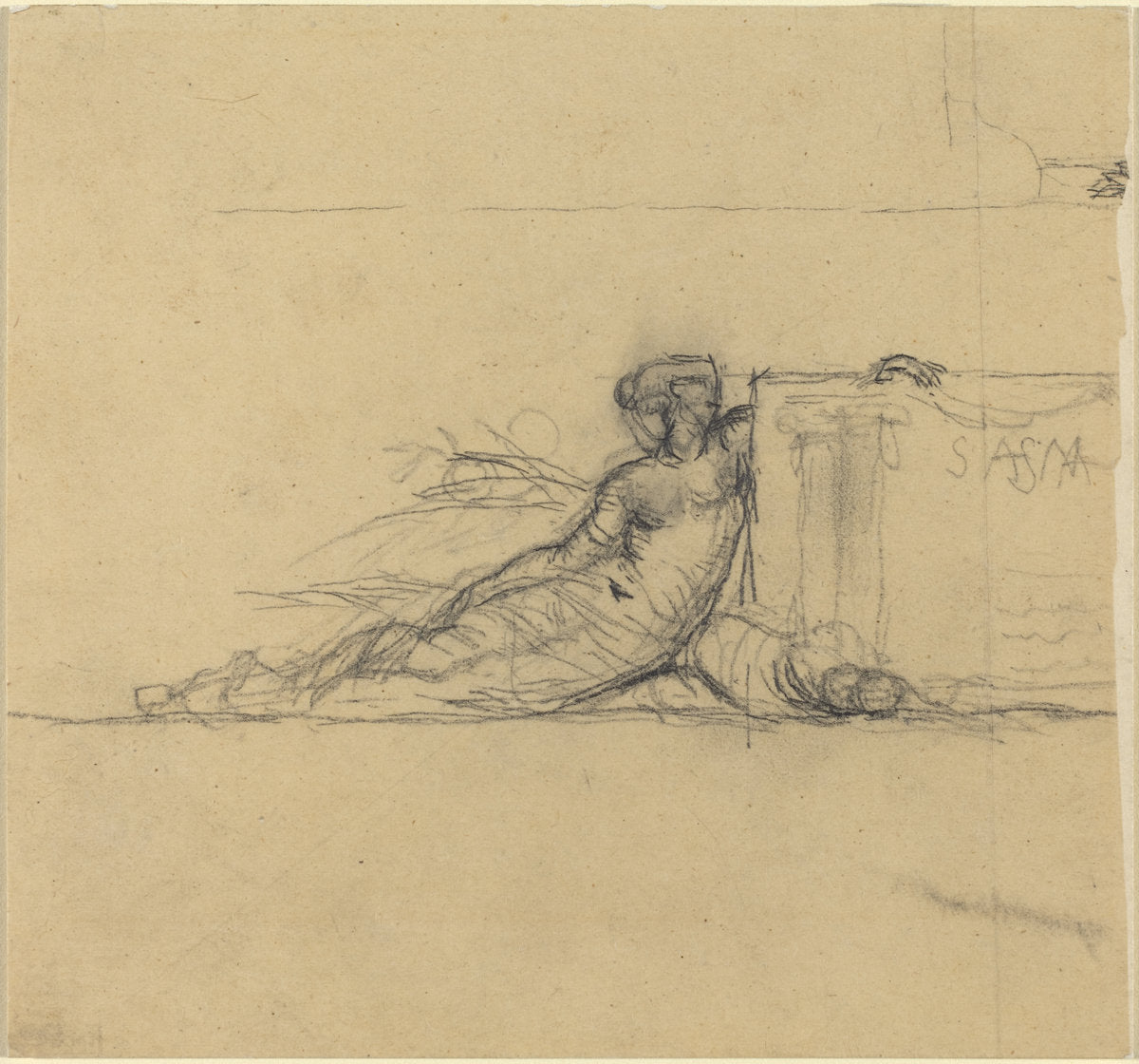 Seated Female Figure for "San Francisco" by Charles Meryon (French, 1821 - 1868), 16X12"(A3)Poster Print