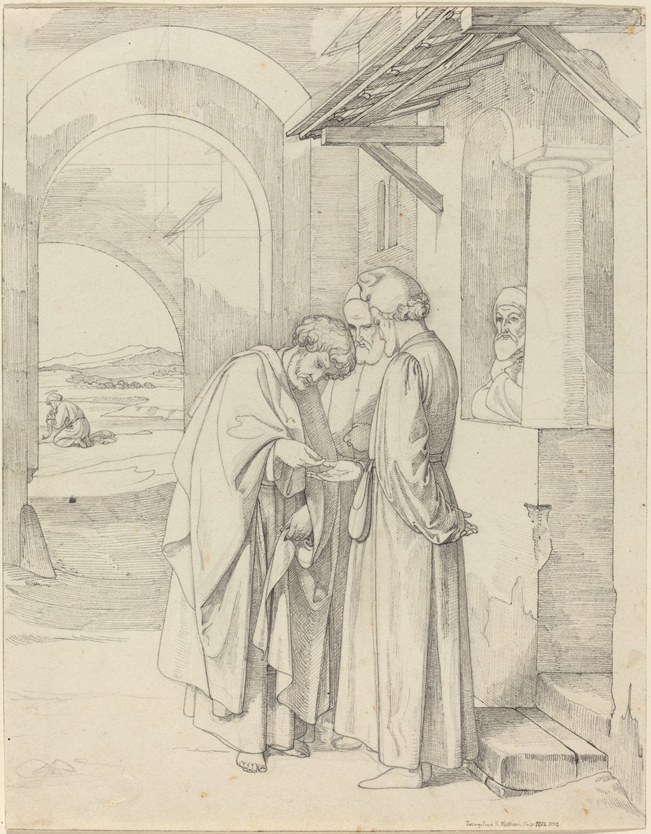 Peter Paying the Temple Tax by Gustav Heinrich Naeke (German, 1786 - 1835), 16X12"(A3)Poster Print