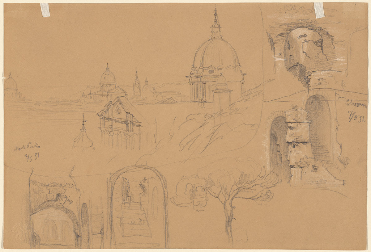 Studies of the Colosseum and Monte Pincio (verso) by Julius Jacob the Elder (German, 1811 - 1882), 16X12"(A3)Poster Print