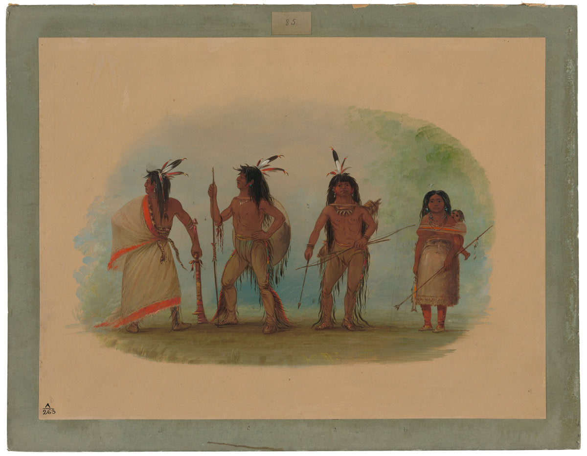 Four Apachee Indians by George Catlin (American, 1796 - 1872), 16X12"(A3)Poster Print