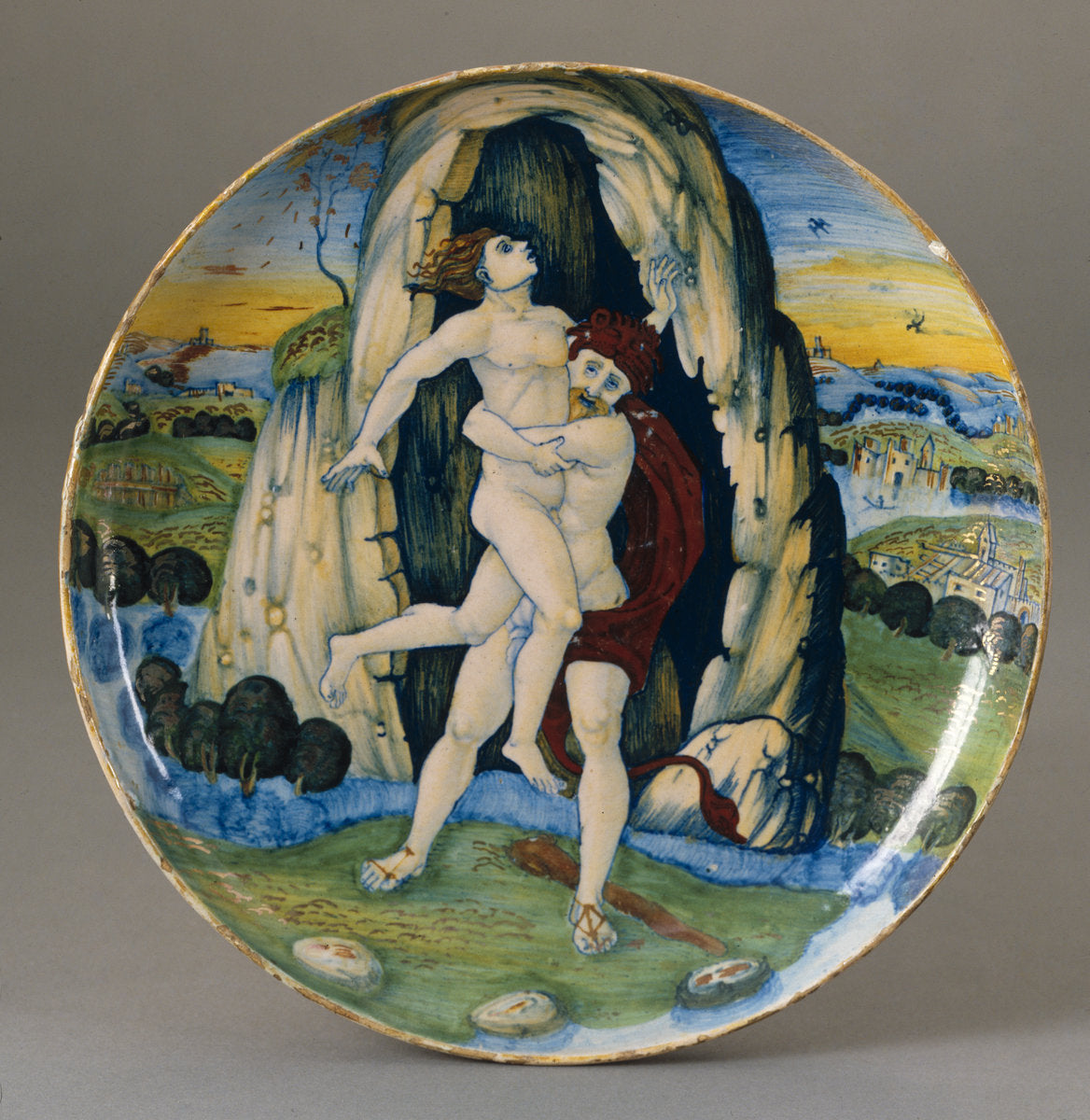 1520 by Workshop of Maestro Giorgio Andreoli of Gubbio (Shallow bowl with Hercules overcoming Antaeus), 16X12"(A3)Poster Print