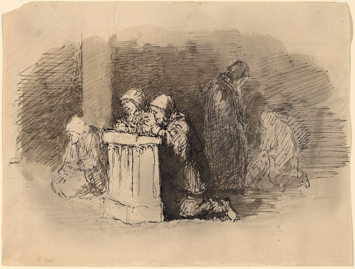 Praying Figures in a Church, Florence by Robert Walter Weir (American, 1803 - 1889), 16X12"(A3)Poster Print