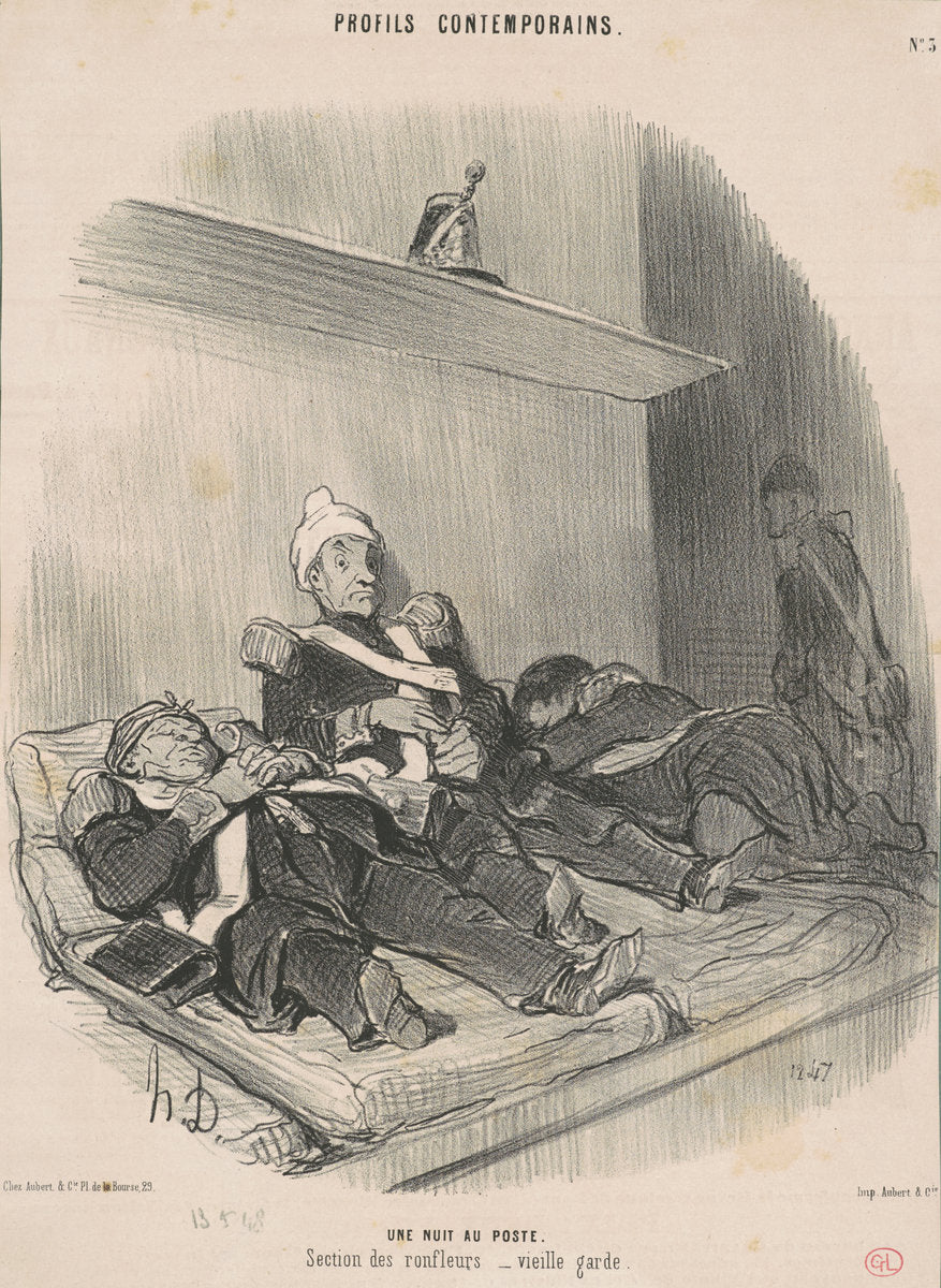Une nuit au poste by Honoré Daumier (French, 1808 - 1879), 16X12"(A3)Poster Print