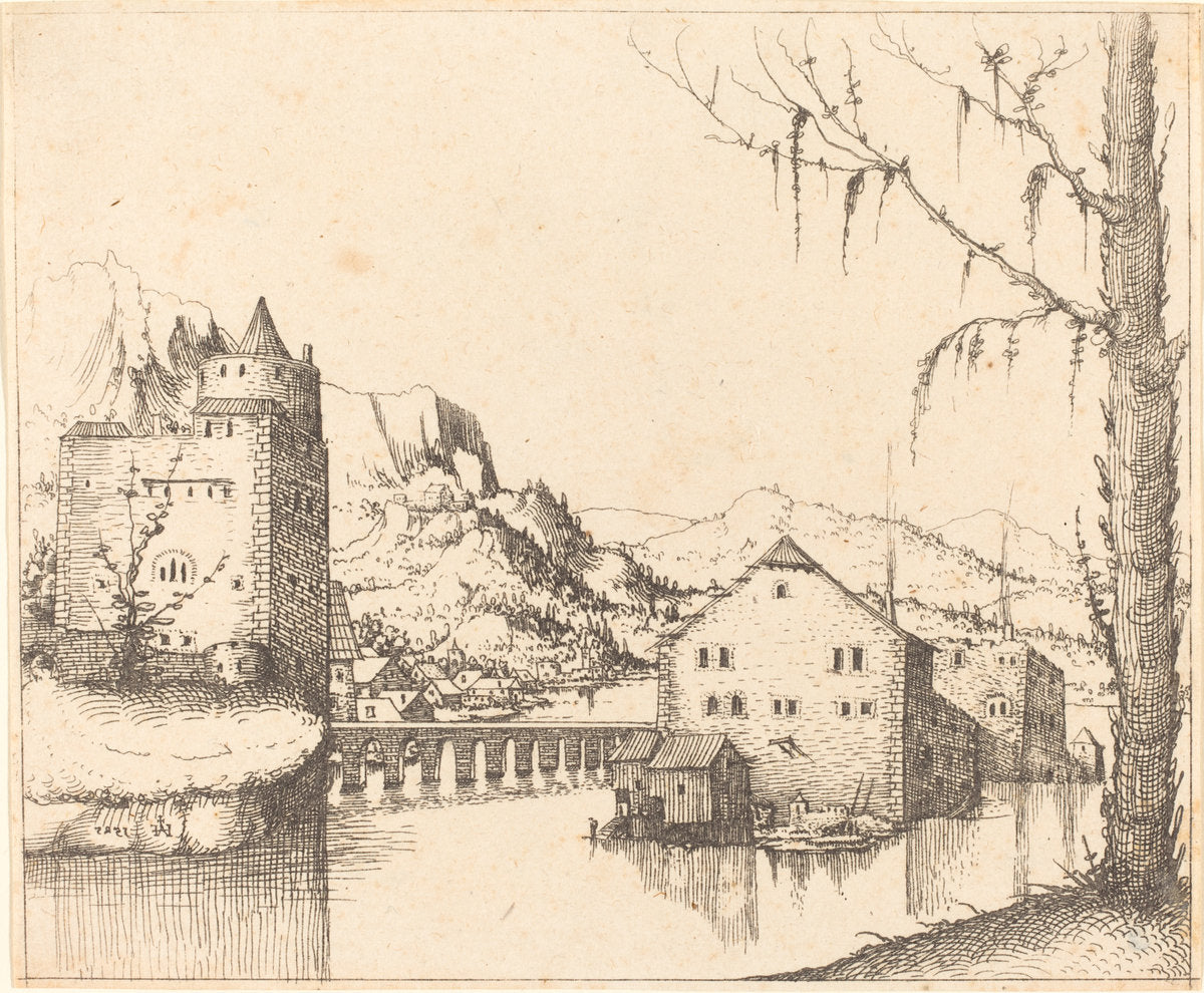River Landscape with Island Houses by Augustin Hirschvogel (German, 1503 - 1553), 16X12"(A3)Poster Print