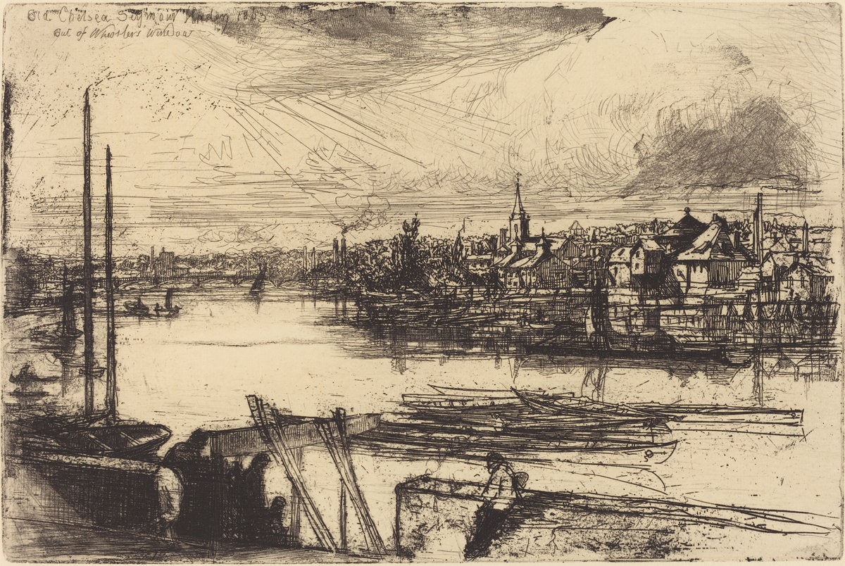 Old Chelsea, Out of Whistler's Window (Battersea Reach) by Francis Seymour Haden (British, 1818 - 1910), 16X12"(A3)Poster Print