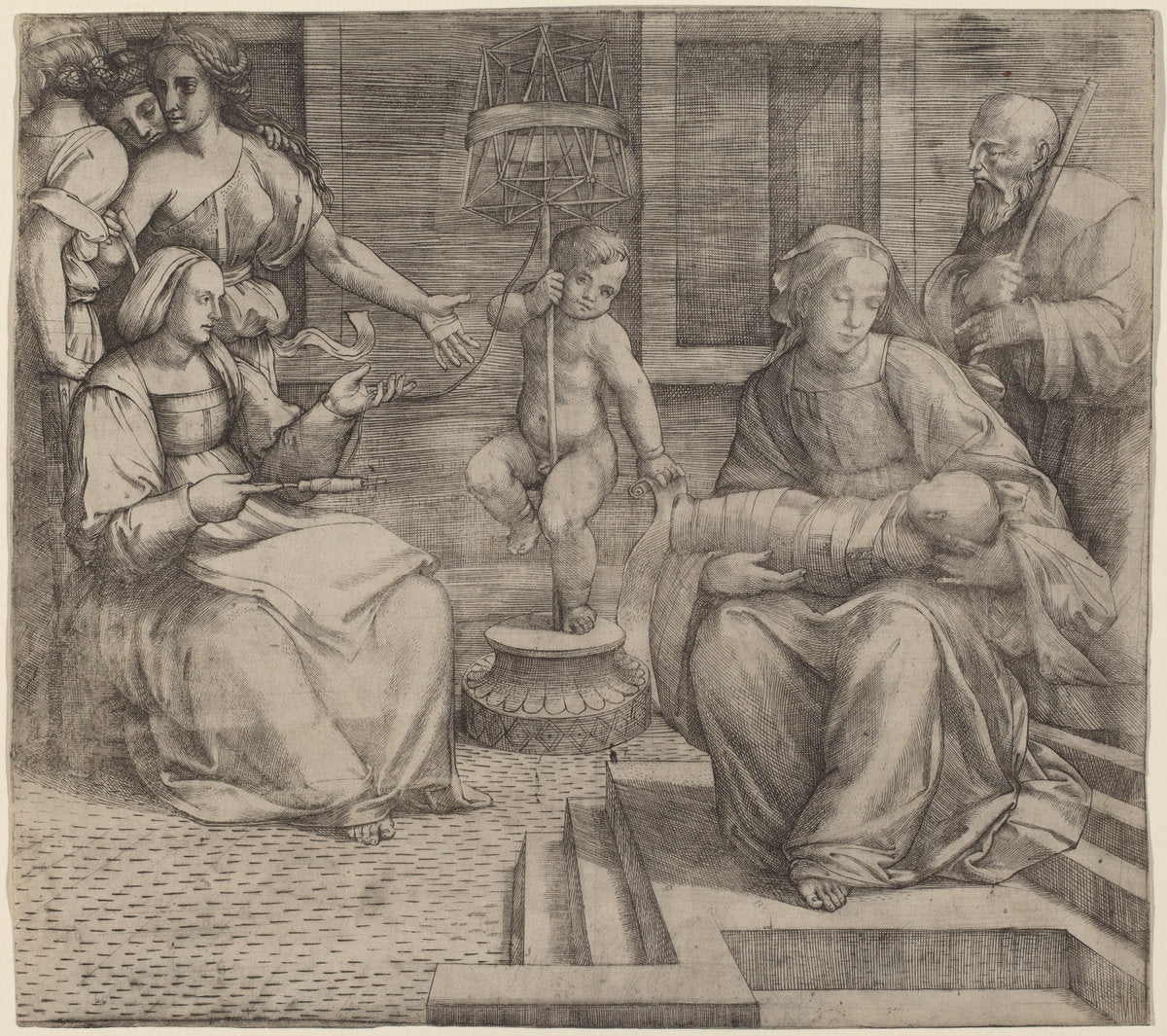 Holy Family with Saint Elizabeth and the Infant Saint John the Baptist by Jacopo Francia (Italian, 1486 or before - 1557), 16X12"(A3)Poster Print