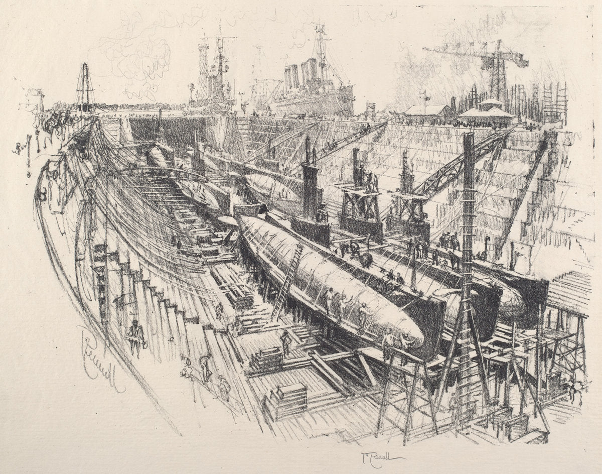 Submarines in Dry Dock by Joseph Pennell (American, 1857 - 1926), 16X12"(A3)Poster Print