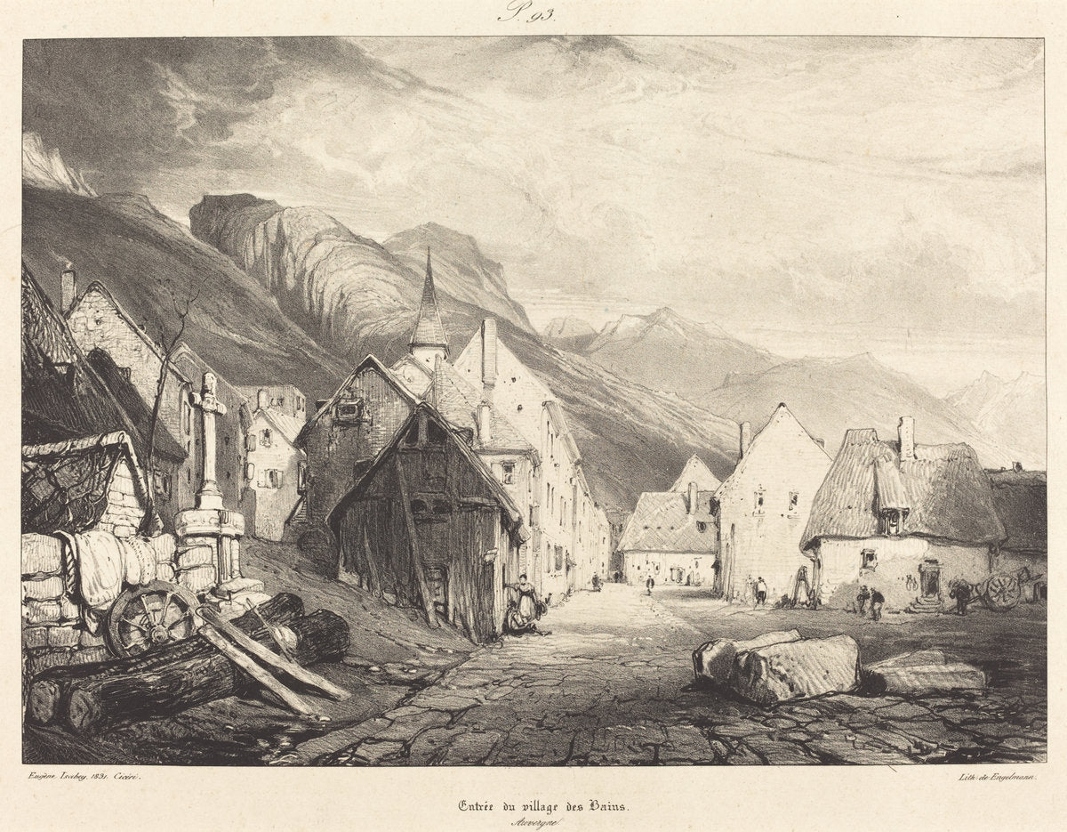 Entrée du village des Bains by Eugène Isabey and Pierre-Luc-Charles Ciceri (French, 1803 - 1886), 16X12"(A3)Poster Print