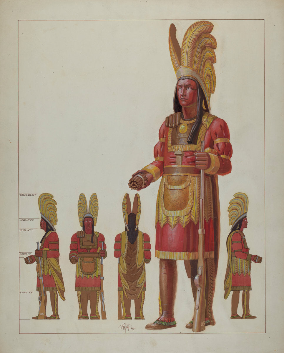 Cigar Store Indian by Otto E. Hake (American, active c. 1935), 16X12"(A3)Poster Print