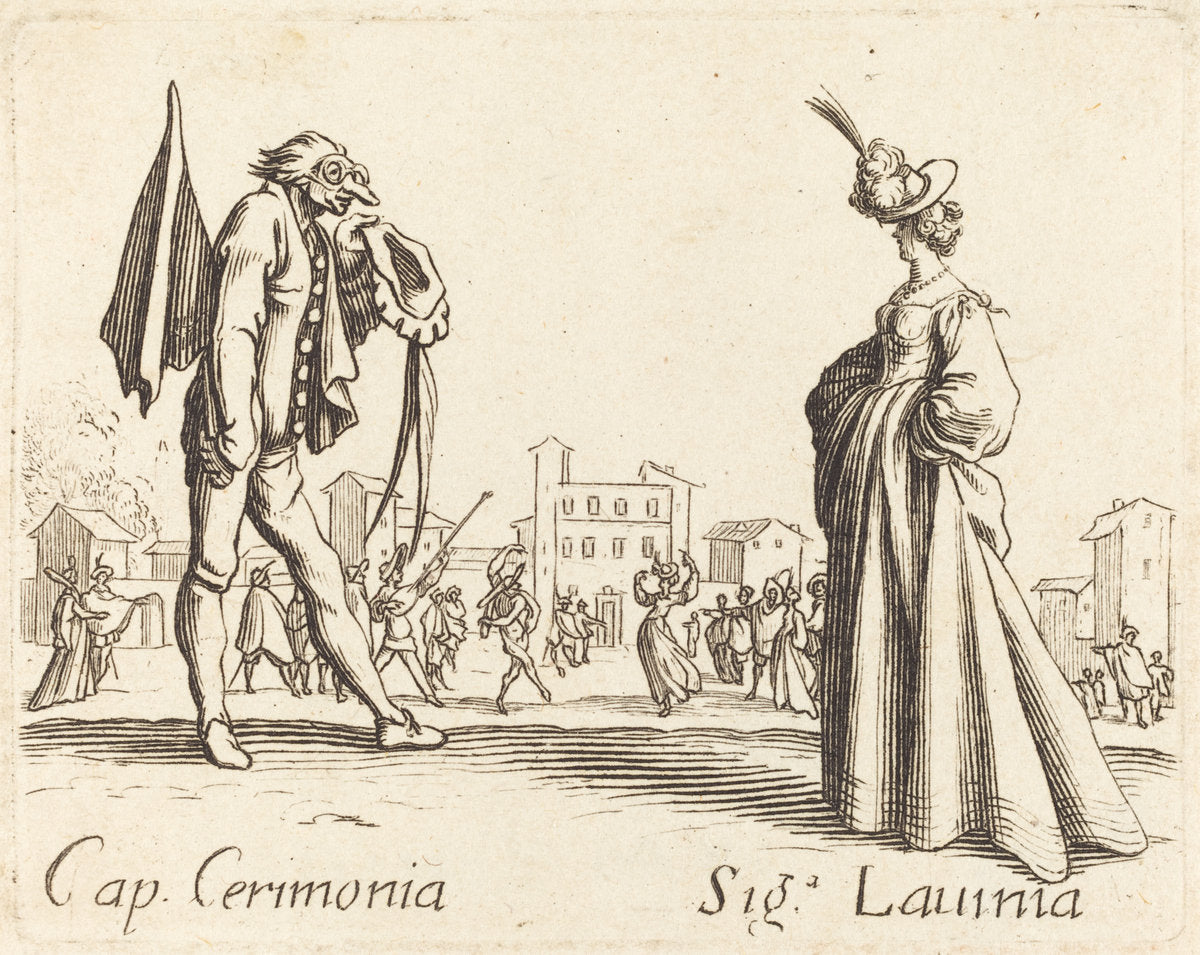 etching by after Jacques Callot (Cap. Cerimonia and Siga. Lavinia), 16X12"(A3)Poster Print