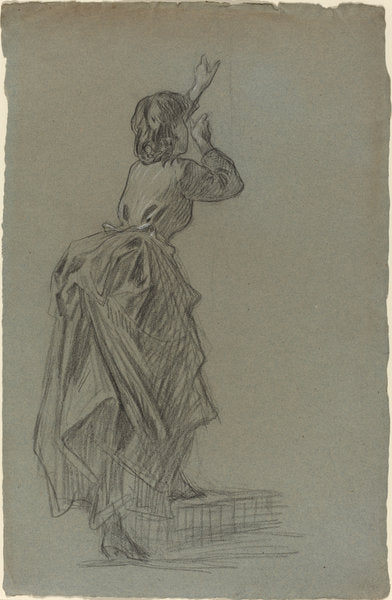 1890s by French 19th Century (Young Woman Climbing a Step), 16X12"(A3)Poster Print