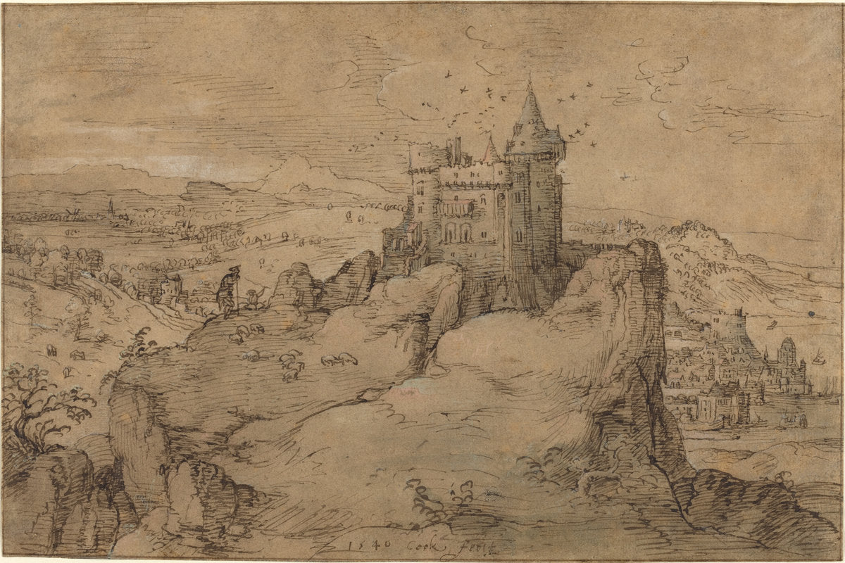 Landscape with Castle above a Harbor by Matthys Cock (Netherlandish, c. 1509 - 1548), 16X12"(A3)Poster Print