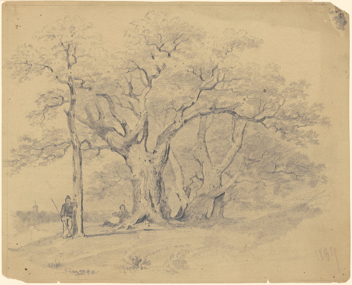 By the Old Oak Trees by James Goodwyn Clonney (American, 1812 - 1867), 16X12"(A3)Poster Print