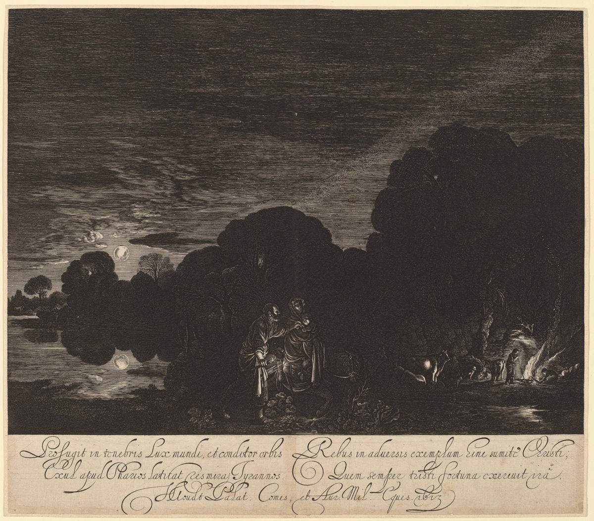 The Flight into Egypt by Hendrik Goudt after Adam Elsheimer (Dutch, 1585 - 1648), 16X12"(A3)Poster Print