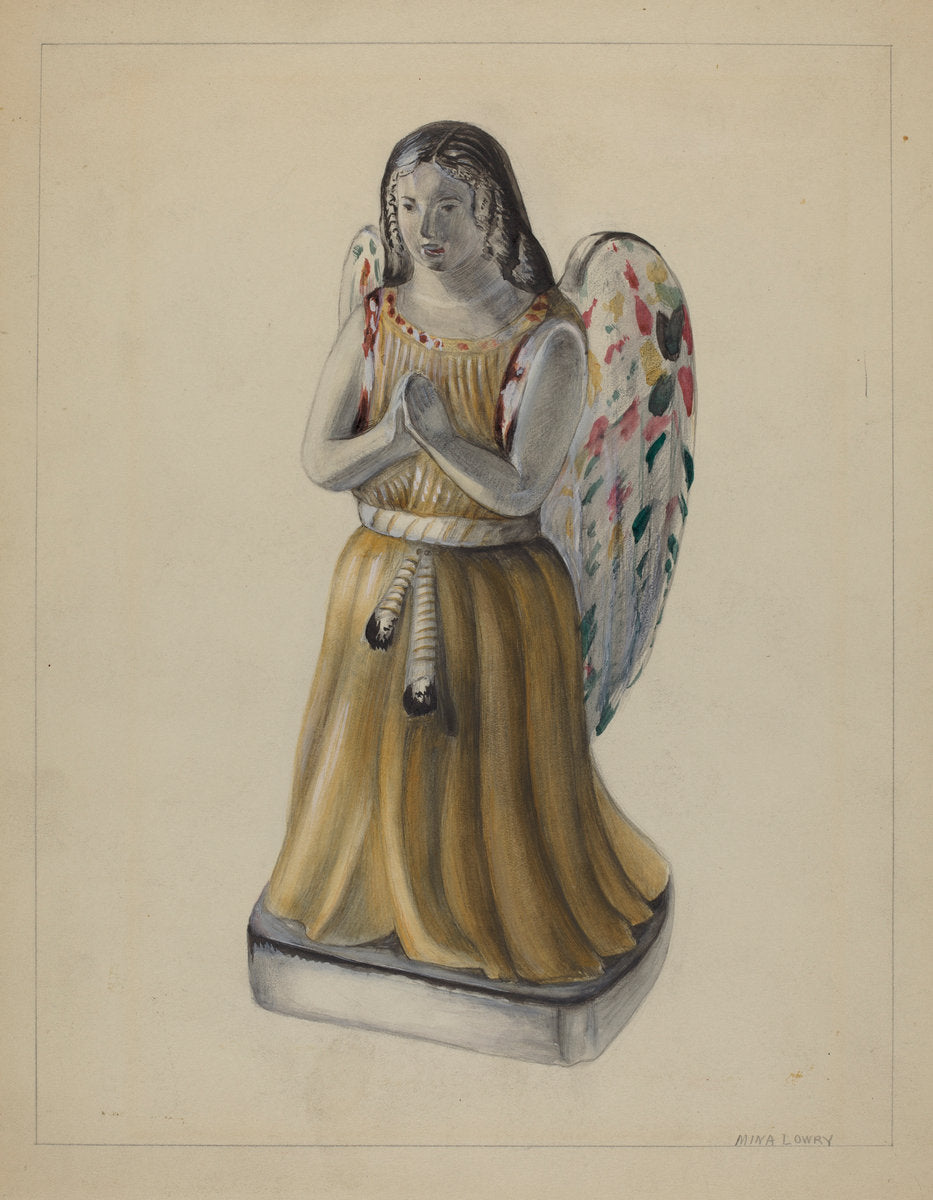 Pa. German Chalkware Angel Figure by Mina Lowry (American, 1894 - 1942), 16X12"(A3)Poster Print