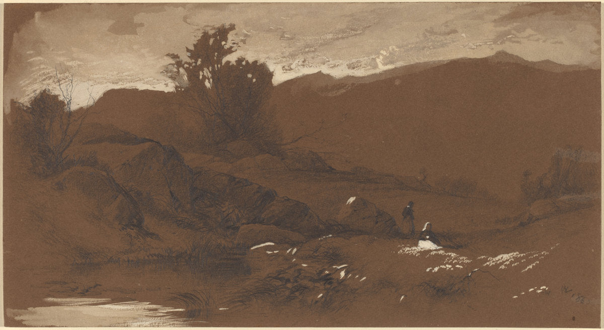 Figures in a Landscape by William Hart (American, 1823 - 1894), 16X12"(A3)Poster Print