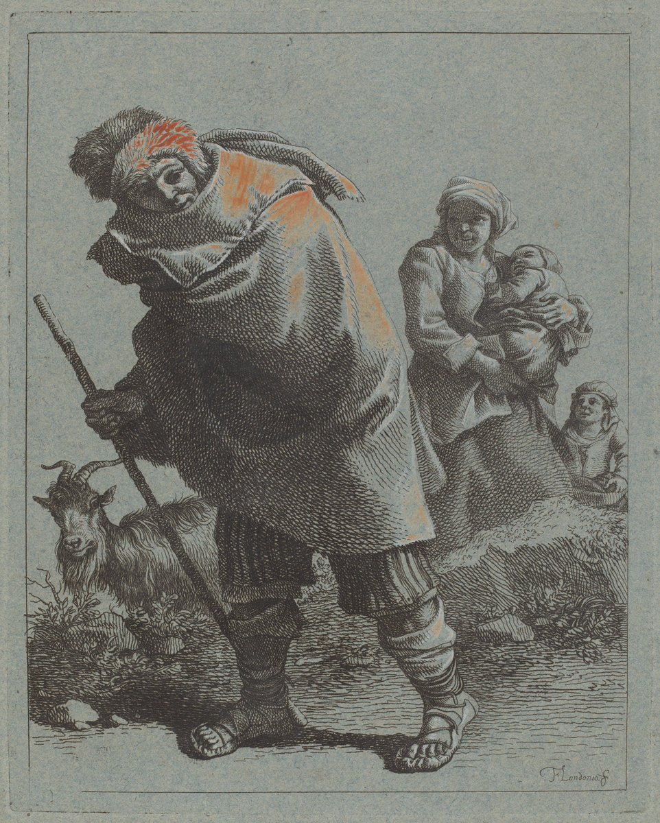 Shepherd with Walking Stick and a Peasant Woman with Child by Francesco Londonio (Italian, 1723 - 1783), 16X12"(A3)Poster Print