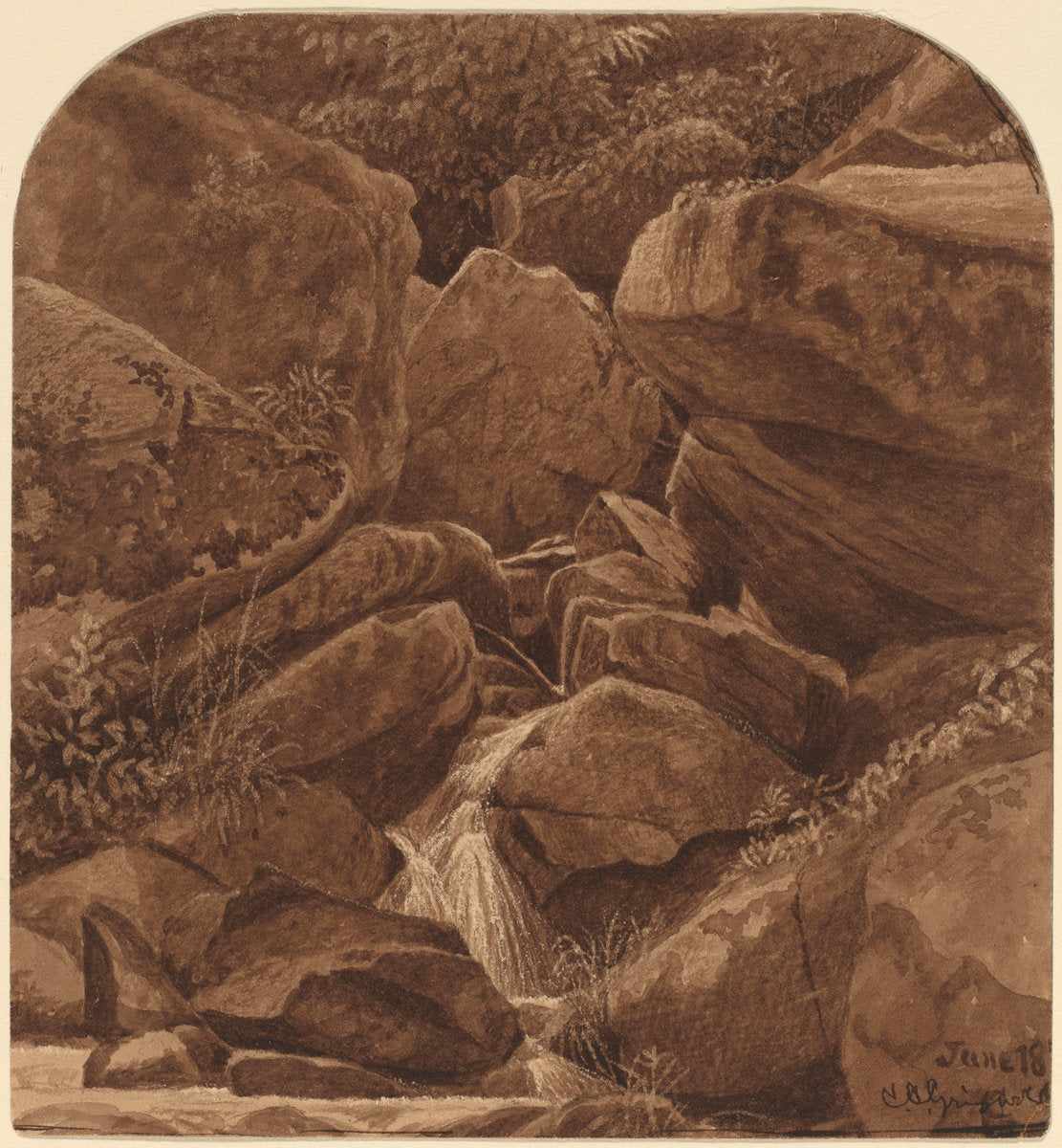 Rocks and Waterfall by Casimir Clayton Griswold (American, 1834 - 1918), 16X12"(A3)Poster Print