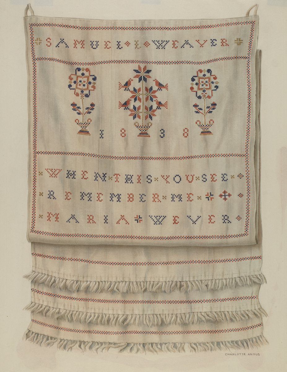 Pennsylvania German Show Towel by Charlotte Angus (American, 1911 - 1989), 16X12"(A3)Poster Print