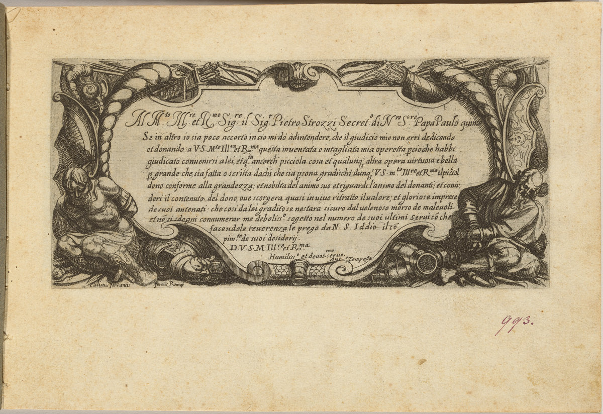 Frontispiece: Dedication to Pietro Strozzi by Antonio Tempesta (Florentine, 1555 - 1630), 16X12"(A3)Poster Print