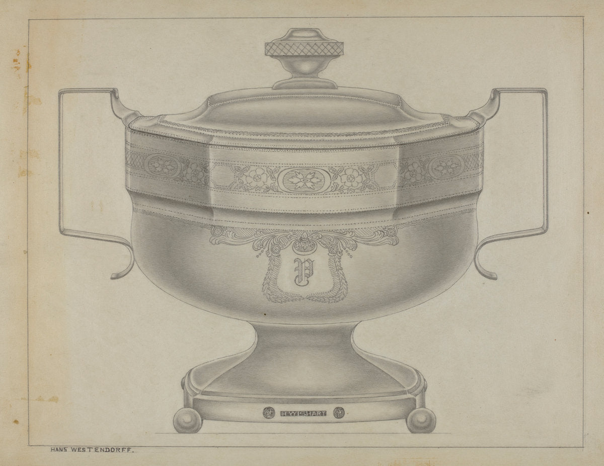 Silver Sugar Bowl by Bernard Westmacott (American, active c. 1935), 16X12"(A3)Poster Print