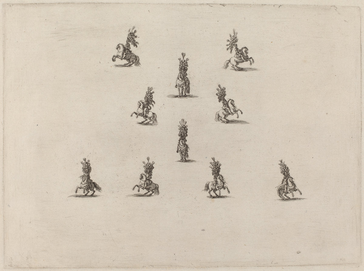 Ten Cavaliers with Large Plumed Helmets by Stefano Della Bella (Italian, 1610 - 1664), 16X12"(A3)Poster Print