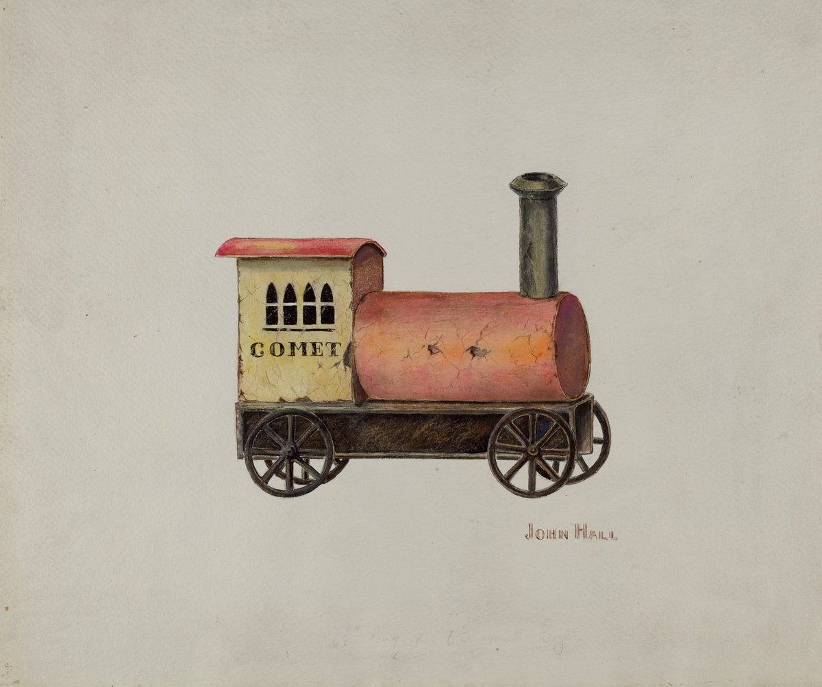 Toy Locomotive by John Hall (American, active c. 1935), 16X12"(A3)Poster Print