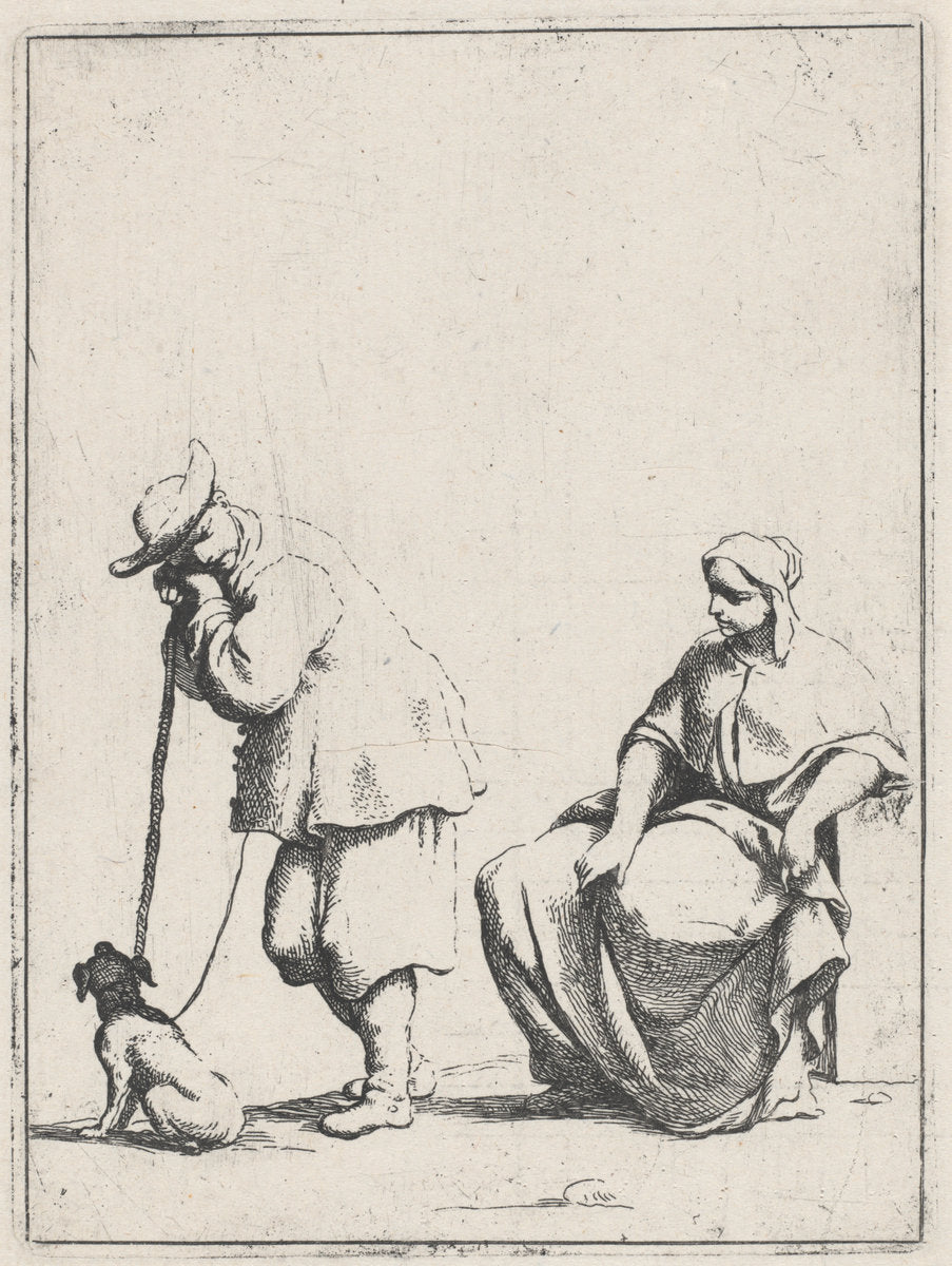 Standing Peasant with a Dog and a Seated Woman by Giuseppe Maria Crespi (Bolognese, 1665 - 1747), 16X12"(A3)Poster Print