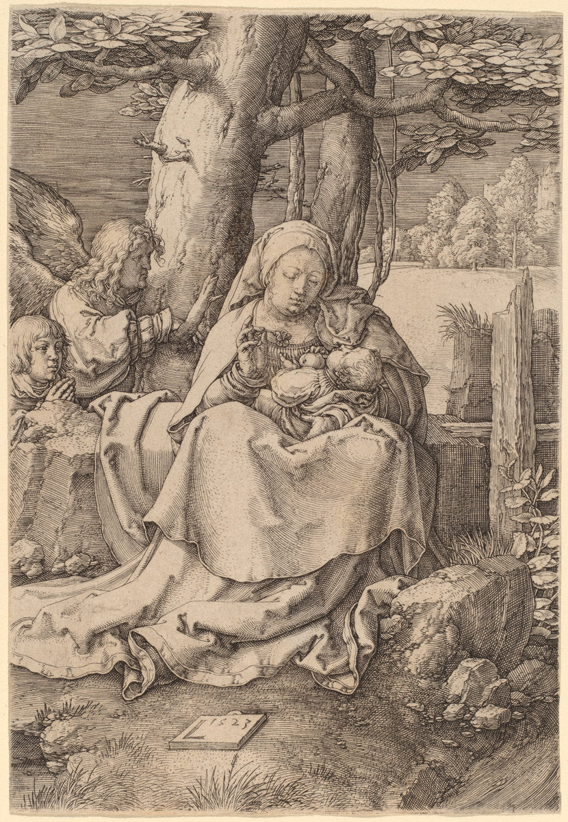 The Virgin and Child with Two Angels by Lucas van Leyden (Netherlandish, 1489/1494 - 1533), 16X12"(A3)Poster Print