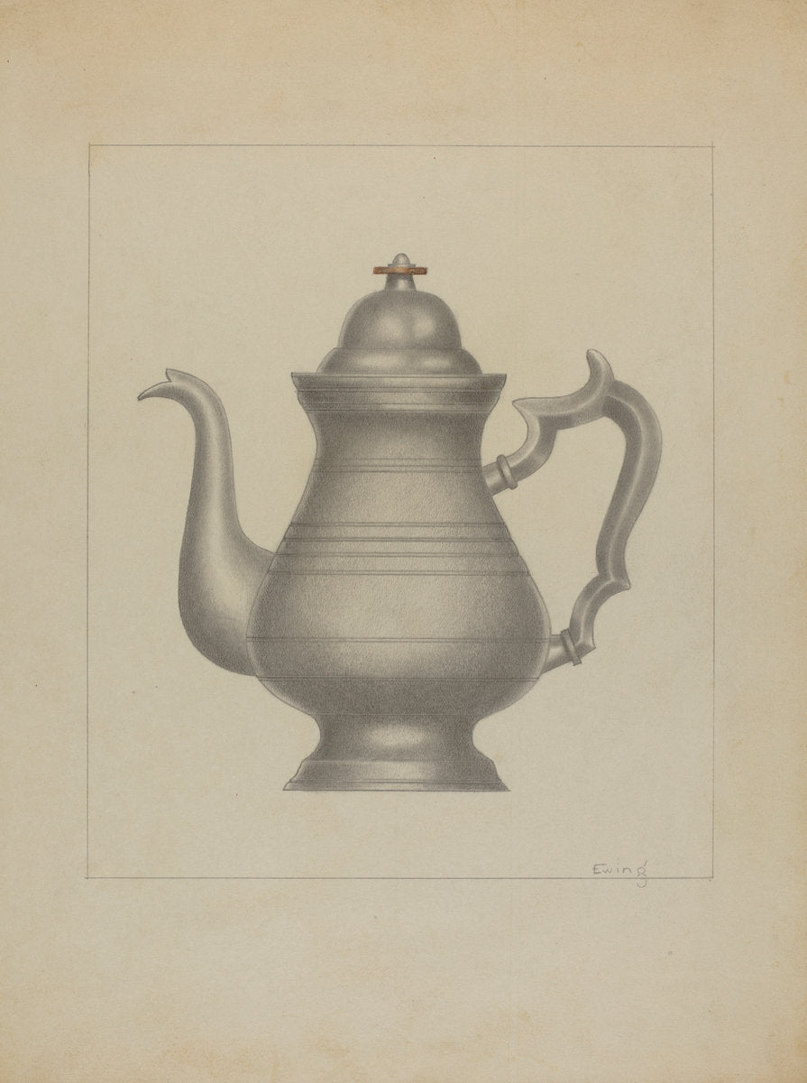Pewter Coffee Pot by Burton Ewing (American, active c. 1935), 16X12"(A3)Poster Print